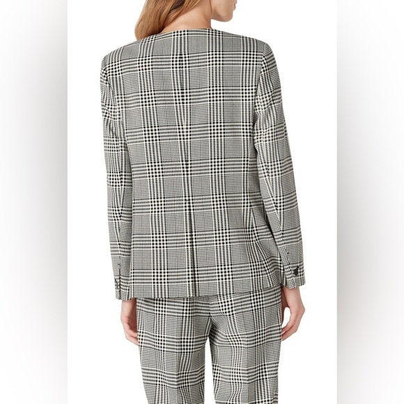 Club Monaco Black White Check Ginghams Double Breasted Collarless Blazer Jacket - Picture 7 of 13
